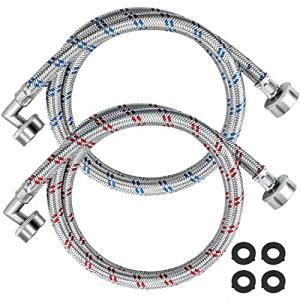 Stainless Steel Washer Hoses with 90° Elbow (2 Pack)