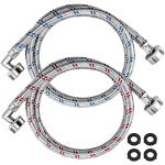 Stainless Steel Washer Hoses with 90° Elbow (2 Pack)
