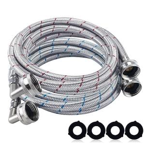 6FT Stainless Steel Washer Hoses with 90 Degree Elbow