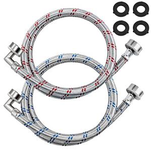 4FT Stainless Steel Washer Hoses with Elbows - 2 Pack