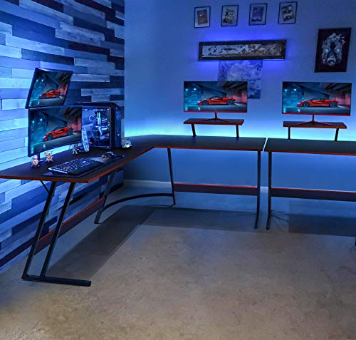 L-Shaped Gaming Desk with Monitor Stand (Black)