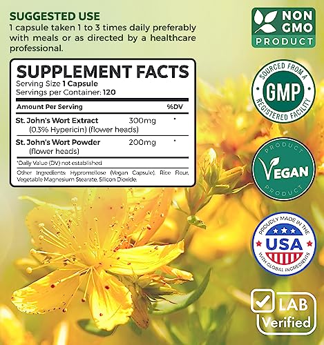 St. John's Wort 500mg Capsules for Mood Support
