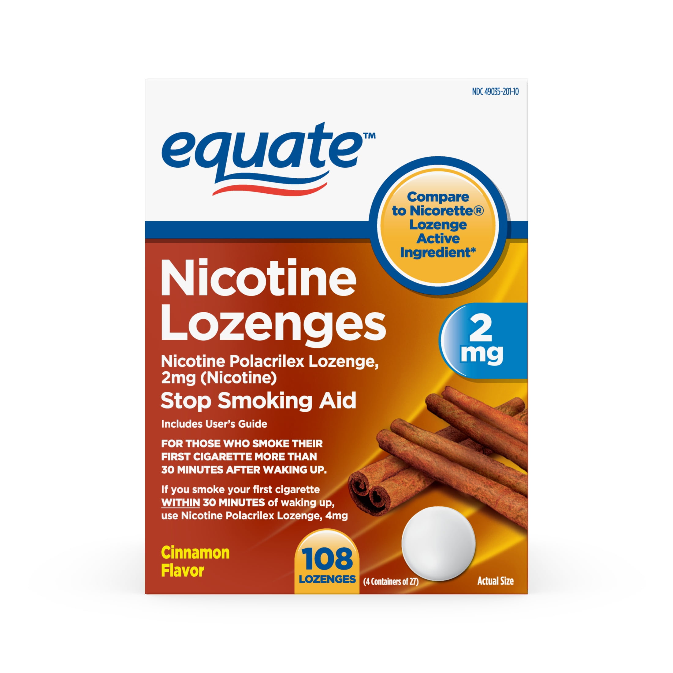 Equate Cinnamon Nicotine Lozenges, 2 mg, 108 Count