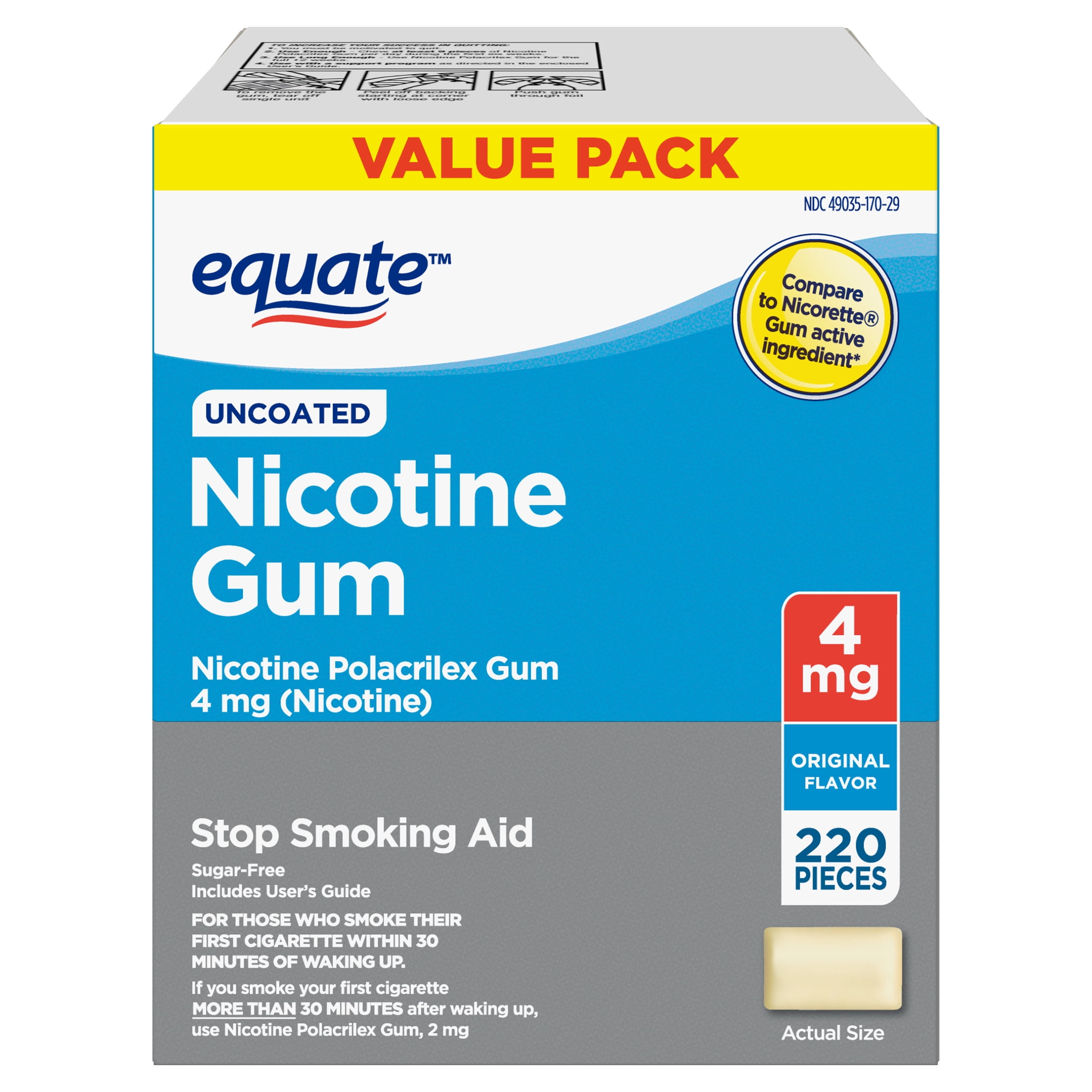 Equate 4mg Nicotine Gum, 220 Count, Original Flavor