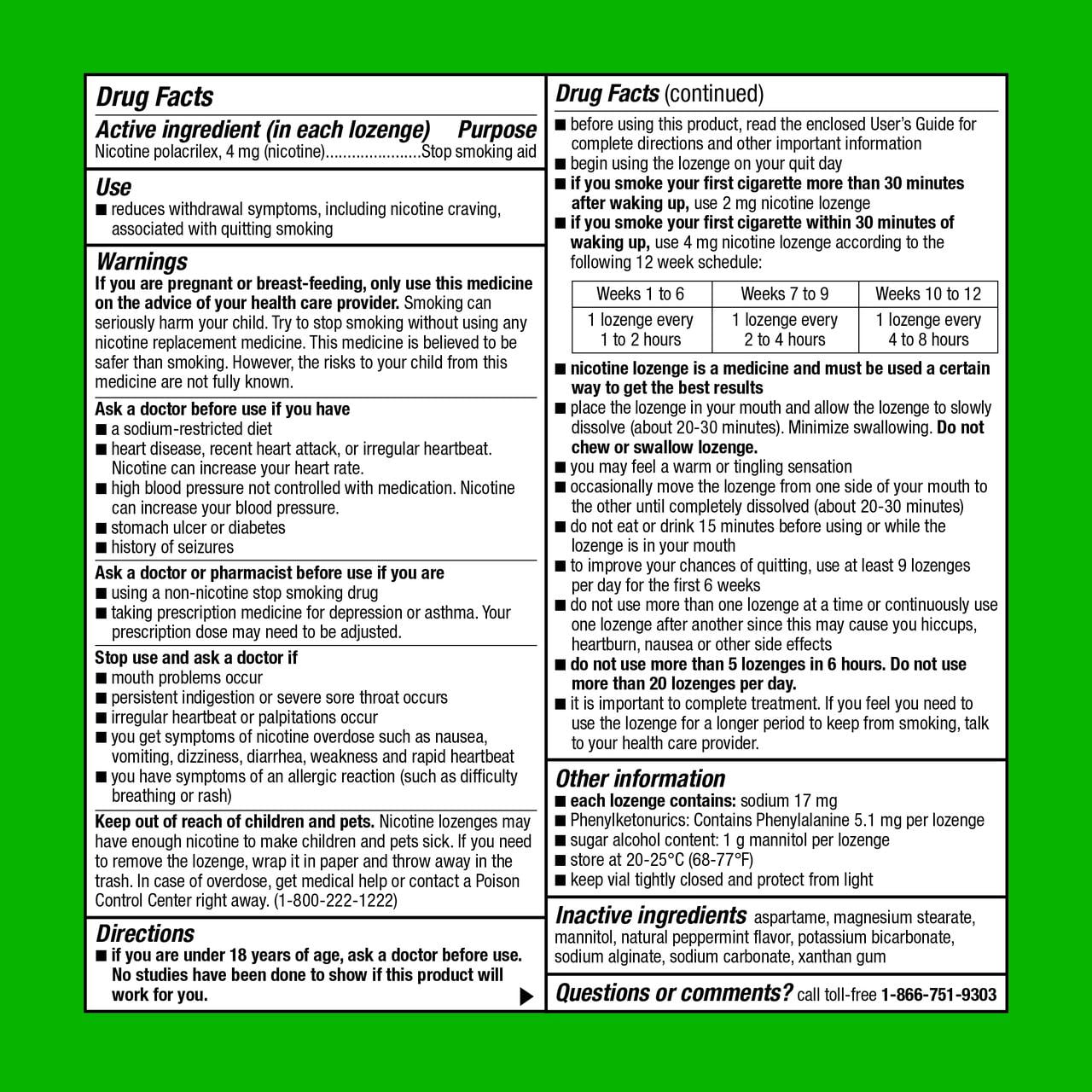 Equate Mint Nicotine Lozenges, 4 mg, 108 Count