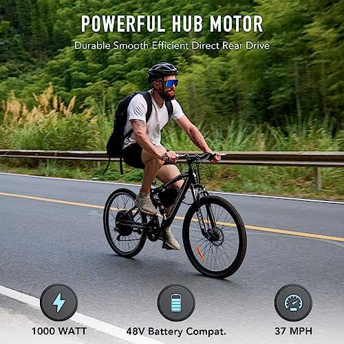 Viribus Electric Bike Conversion Kit, 1000W eBike Hub Motor Set, 26" Direct Drive Rear Wheel for 48V Battery E-Bike, Easy 26 Inch Bike Upgrade Creates 7 Speed 30mph Electric Bicycle with Pedal Assist