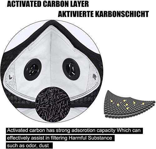 Outdoor Sport Mask Reusable Activated Carbon Dustproof Respirator Safety Mask Respirator Activated Carbon Anti Cold Sports Mask Filter Bicycle Mask Mountain Bike Riding Mask Pack of 2
