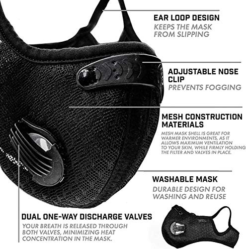Outdoor Sport Mask Reusable Activated Carbon Dustproof Respirator Safety Mask Respirator Activated Carbon Anti Cold Sports Mask Filter Bicycle Mask Mountain Bike Riding Mask Pack of 2