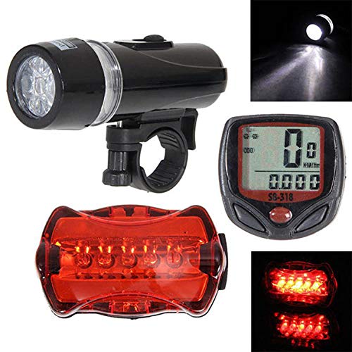Christmas Hot Sale!!!Kacowpper Bicycle Accessory Combination, Package Includes Bicycle Speedometer + 5 LED Cycling Head Light + Rear Lamp