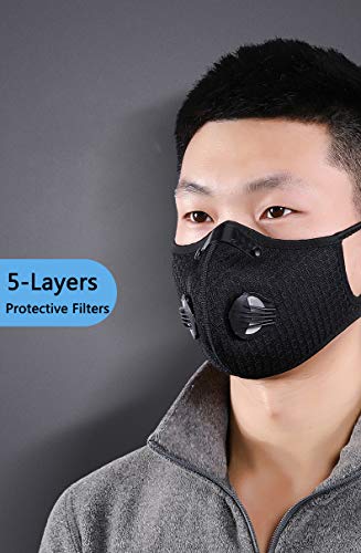 Outdoor Sport Mask Reusable Activated Carbon Dustproof Respirator Safety Mask Respirator Activated Carbon Anti Cold Sports Mask Filter Bicycle Mask Mountain Bike Riding Mask Pack of 2