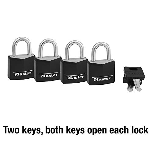 Master Lock Covered Aluminum Padlock with Key, Black, 4 count (Pack of 1)