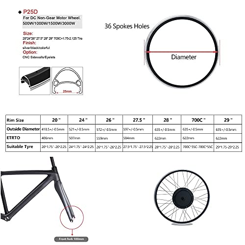 1000W 48V Electric Bicycle Conversion Kit Front Wheel Hub Motor 27.5 inch(650B) Geared hub Motor LCD7 Display with USB