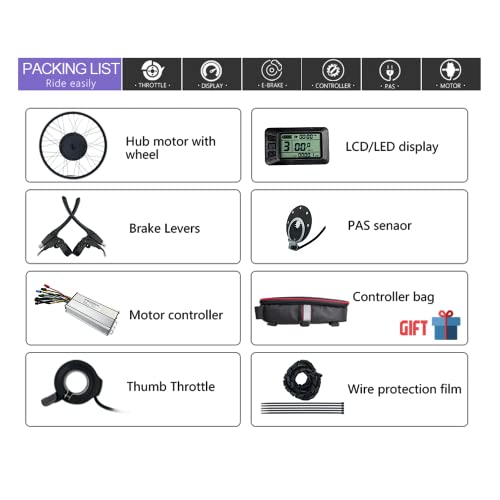 1000W 48V Electric Bicycle Conversion Kit Front Wheel Hub Motor 27.5 inch(650B) Geared hub Motor LCD7 Display with USB