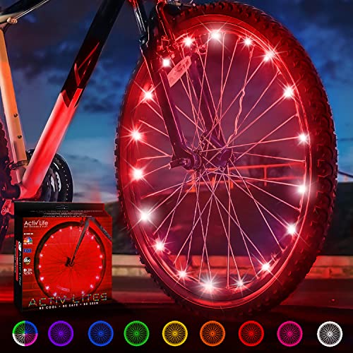 Activ Life Bike Wheel Lights, LED Bicycle Wheel Lights for Bike Wheels & Tire Spokes, Fits Both Kids and Adult Bikes, Summer Fun Accessories & Gifts for Kids & Teens, 1 Pack (1 Wheel), Red
