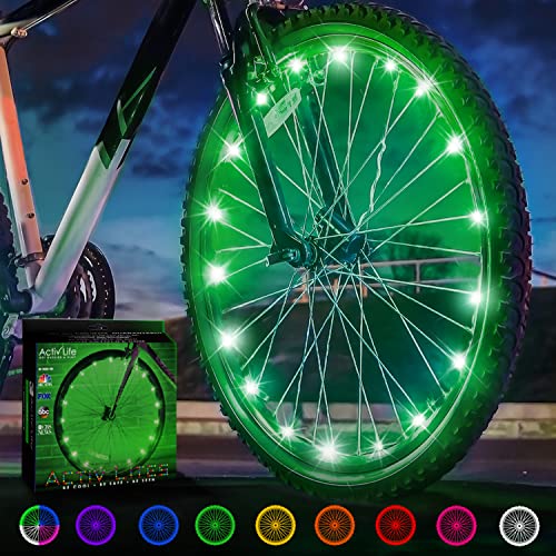 Activ Life LED Wheel Lights (1 Tire, Green) Fun Bicycle Spoke Wire & Bike Frame Safety String Lights, Best Wheelchair Accessories & Top Baby Stroller Accessory for Men, Women, Children, Popular Teens
