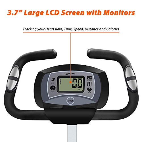 BCAN Folding Exercise Bike, Magnetic Upright Bicycle with Heart Rate, Speed, Distance, Calorie Monitor, 330LBS Support - Grey/Black 2020 Version