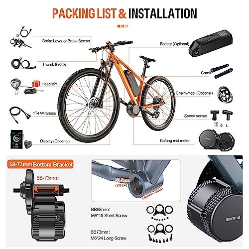 BAFANG BBS02 48V 750W Mid Drive Kit with Battery (Optional), 8Fun Bicycle Motor Kit with LCD Display & Chainring, Electric Brushless Bike Motor Motor para Bicicleta for 68-73mm BB