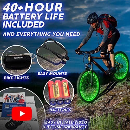 Activ Life LED Wheel Lights (1 Tire, Green) Fun Bicycle Spoke Wire & Bike Frame Safety String Lights, Best Wheelchair Accessories & Top Baby Stroller Accessory for Men, Women, Children, Popular Teens