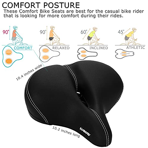 DAWAY Most Comfortable Bike Seat - C30 Oversized Extra Wide Exercise Bicycle Saddle, Universal Fit for Road, Spin, Stationary, Mountain, Cruiser Bikes, Gift for Men Women Senior, Soft Foam Padded