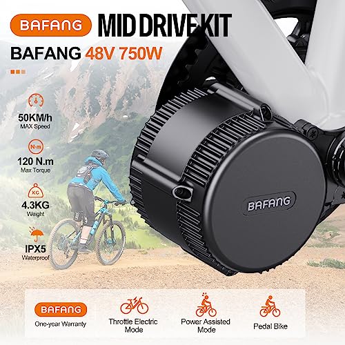 BAFANG BBS02 48V 750W Mid Drive Kit with Battery (Optional), 8Fun Bicycle Motor Kit with LCD Display & Chainring, Electric Brushless Bike Motor Motor para Bicicleta for 68-73mm BB