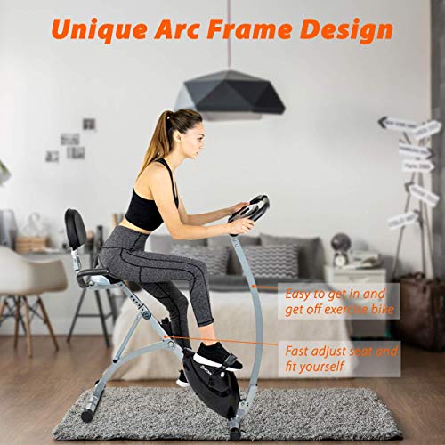 BCAN Folding Exercise Bike, Magnetic Upright Bicycle with Heart Rate, Speed, Distance, Calorie Monitor, 330LBS Support - Grey/Black 2020 Version