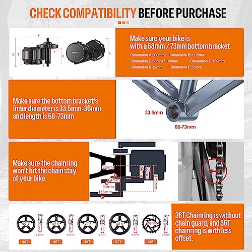 BAFANG BBS02 48V 750W Mid Drive Kit with Battery (Optional), 8Fun Bicycle Motor Kit with LCD Display & Chainring, Electric Brushless Bike Motor Motor para Bicicleta for 68-73mm BB
