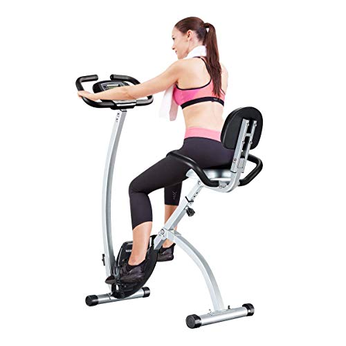 BCAN Folding Exercise Bike, Magnetic Upright Bicycle with Heart Rate, Speed, Distance, Calorie Monitor, 330LBS Support - Grey/Black 2020 Version