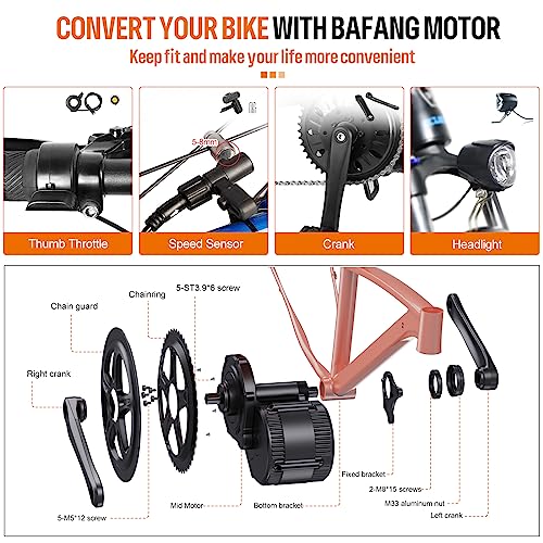 BAFANG BBS02 48V 750W Mid Drive Kit with Battery (Optional), 8Fun Bicycle Motor Kit with LCD Display & Chainring, Electric Brushless Bike Motor Motor para Bicicleta for 68-73mm BB