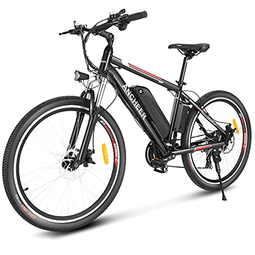 ANCHEER 2019 Upgraded Electric Mountain Bike, 250/500W 26'' Electric Bicycle with Removable 36V 8AH/12 Ah Lithium-Ion Battery for Adults, 21 Speed Shifter (Black_Upgraded)