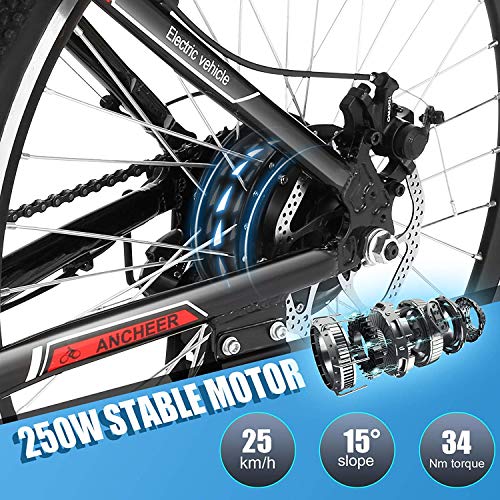 ANCHEER Electric Bike 500W Ebike 26'' Electric Bicycle, 20MPH Adults Electric Mountain Bike with Removable 12.5ah Battery, Professional 21 Speed Gears
