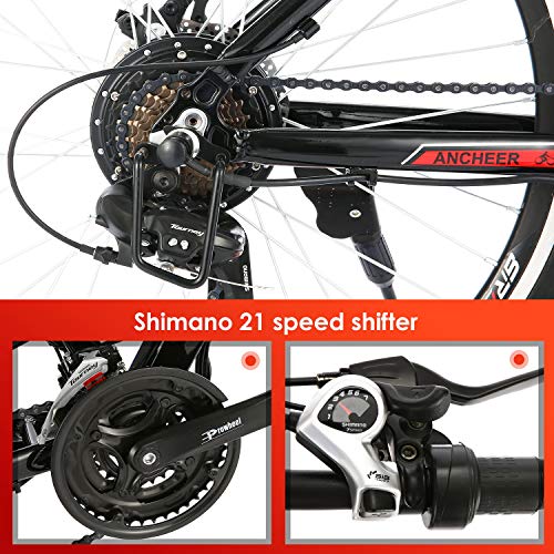 ANCHEER 2019 Upgraded Electric Mountain Bike, 250/500W 26'' Electric Bicycle with Removable 36V 8AH/12 Ah Lithium-Ion Battery for Adults, 21 Speed Shifter (Black_Upgraded)