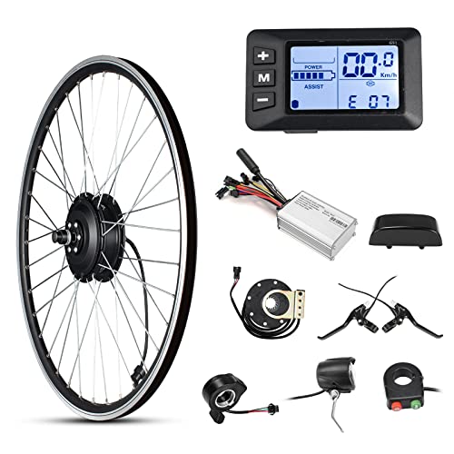 Electric Bike Conversion Kit Front Wheel Motor 350W E Bike Kit 36V Hub Motor 26" Bicycle BLDC Controller with LCD Display Controller PAS Brake Lever for 261.95 Tire (26inch Front Wheel 36V 350W)