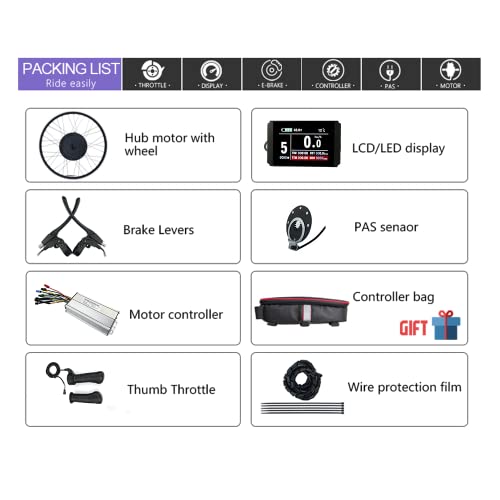 Schuck 48V 1000W 20"/24"/26"/27.5"/28"/29"/700C Front Wheel Electric Bicycle Conversion Motor Kit E-Bike Cycling with Brushless Gearless Hub Motor with LCD8H Color Display (20 inch)