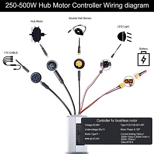 Greenergia Hub Motor Controller 48V 14A Fit 350W-1000W Electric Bike Brushless Hub Motor Ebike Conversion Kit Accessories for Bafang Rear and Front Motor (48V 350W 14A)