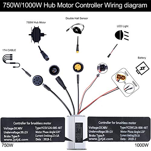 Greenergia Hub Motor Controller 48V 14A Fit 350W-1000W Electric Bike Brushless Hub Motor Ebike Conversion Kit Accessories for Bafang Rear and Front Motor (48V 350W 14A)