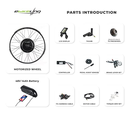 EBIKELING Waterproof Ebike Conversion Kit with Battery 20" Fat Tire Direct Drive Front or Rear Wheel Electric Bike Conversion Kit Ebike Battery & Charger Included 1500W 1200W Electric Bike for Adults