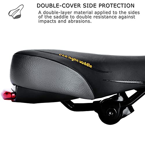 Comfortable Men Women Bike Seat - DAWAY C66 Foam Padded Leather Road Mountain Bicycle Saddle Cushion with Taillight, Waterproof, Soft, Breathable, Fit MTB, Most Bikes, for Everyone