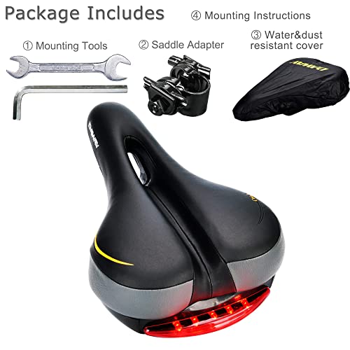 Comfortable Men Women Bike Seat - DAWAY C66 Foam Padded Leather Road Mountain Bicycle Saddle Cushion with Taillight, Waterproof, Soft, Breathable, Fit MTB, Most Bikes, for Everyone
