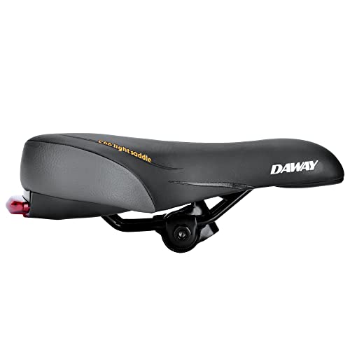 Comfortable Men Women Bike Seat - DAWAY C66 Foam Padded Leather Road Mountain Bicycle Saddle Cushion with Taillight, Waterproof, Soft, Breathable, Fit MTB, Most Bikes, for Everyone