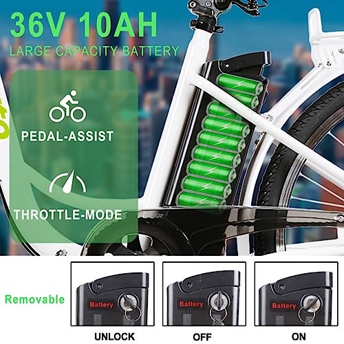 NAKTO 26" 250W Cargo Electric Bicycle Sporting Shimano 6 Speed Gear EBike Brushless Gear Motor with Removable Waterproof Large Capacity 36V10A Lithium Battery and Battery Charger