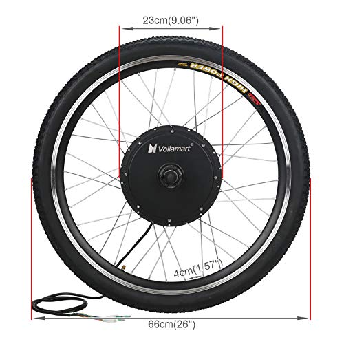 Voilamart Electric Bicycle Wheel Kit 26" Front Wheel 48V 1000W E-Bike Conversion Kit, Cycling Hub Motor with Intelligent Controller and PAS System for Road Bike