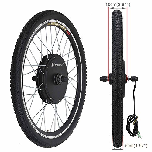 Voilamart Electric Bicycle Wheel Kit 26" Front Wheel 48V 1000W E-Bike Conversion Kit, Cycling Hub Motor with Intelligent Controller and PAS System for Road Bike