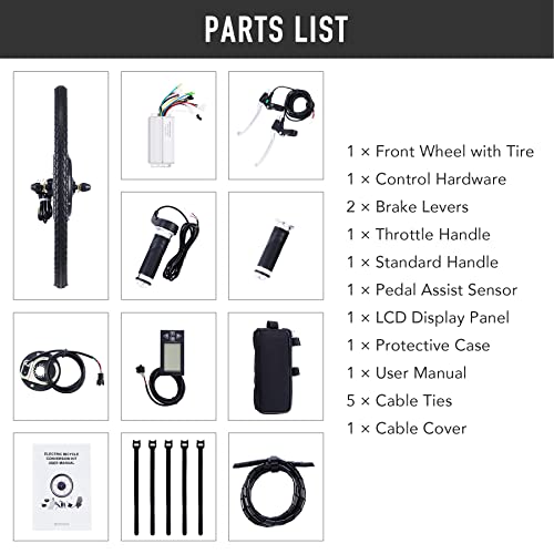 Viribus Electric Bike Conversion Kit, 1000W eBike Hub Motor Set, 26" Direct Drive Front Wheel for 48V Battery E-Bike, Easy 26 Inch Bike Upgrade Creates 5 Speed 30mph Electric Bicycle with Pedal Assist