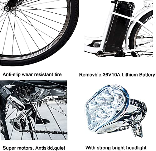 NAKTO 26" 250W Cargo Electric Bicycle Sporting Shimano 6 Speed Gear EBike Brushless Gear Motor with Removable Waterproof Large Capacity 36V10A Lithium Battery and Battery Charger