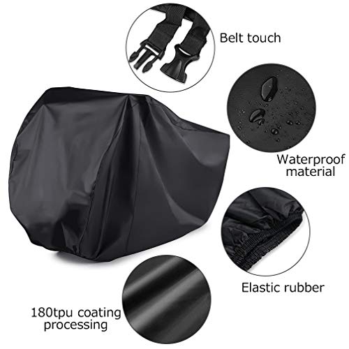 Maveek Black Bike Cover 190T Waterproof Bicycle Cover Large Sizes(78.7'' L 27.6'' W 43.3'' H) Rain Cover for Outdoor Bicycle Storage, Dust Resistant and UV Protection.