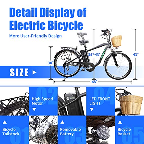 NAKTO 26" City Electric Bicycle Assisted Bicycle for Men with Removable 36V 10A Large Capacity Lithium Battery Ebike and Charger