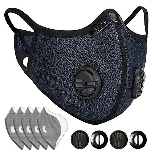 ETGLCOZY Dust Mask with 5 Activated Carbon Filters, Dustproof Respirator Breathing Mask for Pollen Allergy Woodworking Mowing Running Cycling Outdoor Activities (Navy Blue)
