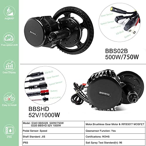 BAFANG BBS02 48V 750W Mid Drive Kits Mid Motor Ebike Conversion Kits with Chainring Wheel and LCD Display(No Battery)