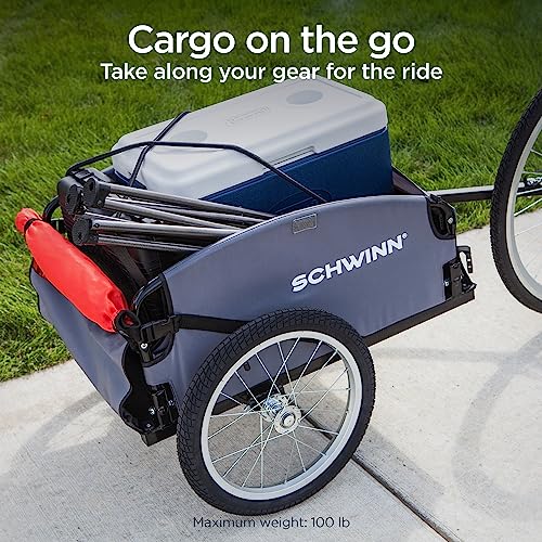 Schwinn Day Tripper Cargo Bike Trailer, Folding Frame, Quick Release Wheels, Red/Grey