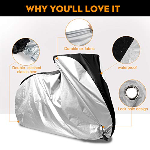 Adoric Bike Cover Waterproof Outdoor Bicycle Cover,190T Nylon Portable Anti Dust Rain UV Protection Heavy Duty Cover for Mountain Road Electric Bike with Lock-Holes and Storage Bag-XL